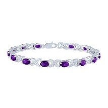 6x4mm Oval Simulated Amethyst &quot;XO&quot; Link Tennis Bracelet 14K White Gold Over 7&quot; - £104.09 GBP