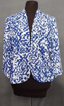 Chico&#39;s Size 0 Small White Royal Blue 100% Cotton Eyelet Open Front Jacket  - £19.71 GBP