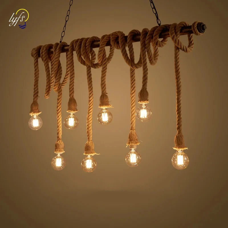 Ts retro hemp rope hanging lamps industrial vintage loft living room dining tables home thumb200