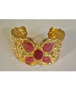 Vintage Yellow Gold Tone Fancy Scrolled Raised  Enameled Cuff Bangle - $291.96 MXN