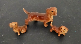 3 Dachshund Figures Mother Dog Two Puppies Hard Plastic Hong Kong FREE S... - $14.85