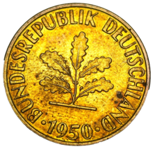 Germany 10 Pfennig, 1950-F Unc~Oak Leaves~Rare~Free Shipping~#A24 - £8.58 GBP