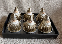 Vintage Set 6 Christmas Tea Light Candles New Gold &amp; Ivory Santa Shaped Candle - £12.61 GBP