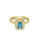 Real 14k Yellow Gold Sky Blue Birthstone Rectangle Ring December Womens - $236.61