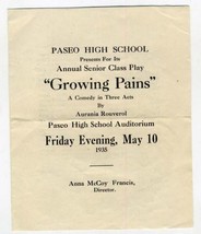 Paseo High School Senior Play 1935 Growing Pains Program Kansas City Mis... - £17.20 GBP