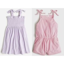 NWT Crewcuts Girl Outfits 4T Terry Romper Dress Pink Purple Tie Shoulder... - $36.99