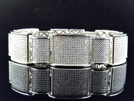 17Ct Round Cut Simulated Diamond Men&#39;s Exclusive Bracelet Gold Plated 925 Silver - £229.88 GBP