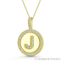 Initial Letter &quot;J&quot; Halo CZ Crystal Pave 14k Yellow Gold 19x13mm Necklace Pendant - £110.82 GBP+