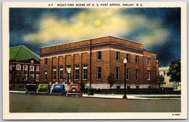 SHELBY NC Postcard NIGHT TIME SCENE OF U S POST OFFICE SHELBY NC usps - £7.19 GBP