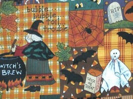 Fabric Red Rooster &quot;Witch&#39;s Bubbly Brew&quot; Halloween Icons Ghosts Bats Frog $3.50 - £3.15 GBP