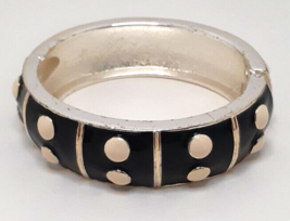 Premier Designs Black & White Dot Enamel Hinged Bangle Bracelet - $22.10