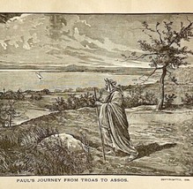 1888 Paul&#39;s Journey From Troas to Assos Victorian Religious Art Print DWN9F - £31.96 GBP