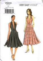 Vogue V9343 Misses 6 to 14 Deep V Halter Flared Dress Uncut Sewing Pattern - £14.83 GBP