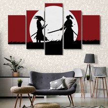 Battle of Two Samurai in Moonlight 5 Pieces Canvas Wall Art, Large Framed Canvas - £20.03 GBP+