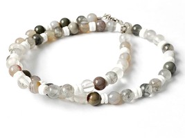 Cloudy Quartz Necklace with Botswana Agate and White Heishi Shell Beads, Unique  - £23.30 GBP