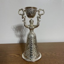 Vintage Silverplate Wager Cup Woman Holding Swivel Wedding Cup Etched Be... - $34.29