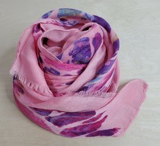 Scarf Shawl Neck Warmer 36x72 inch Head Cover Boho Hippy Pink Rainbow Fl... - $12.47