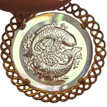 Crown Trifari Pisces necklacePendant Etched Glass Intricate Fish Nautica... - $76.00
