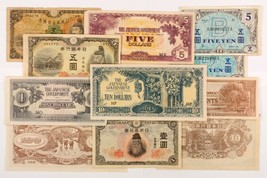 World Notes. Japan &amp; Japanese Occupation of Malay (WORLD War II). 10 Note Lot - £99.53 GBP