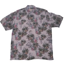 Tommy Bahama Gray Map Palm Tree Silk Button Up Short Sleeve Top Mens Large - £28.32 GBP