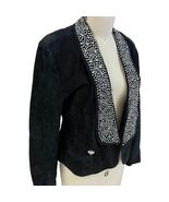 VTG 80s Lillie Rubin Black Suede Studded Rhinestone Pearl Blazer Jacket Sz 8 - $197.95