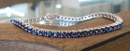 6CT Round Cut Simulated Sapphire Diamond Bracelet 925 Silver Gold Plated - £164.74 GBP