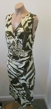 EMILIO PUCCI Green &amp; Ivory &quot;V&quot; Neck Sleeveless Dress with Ruching Detail... - $125.00