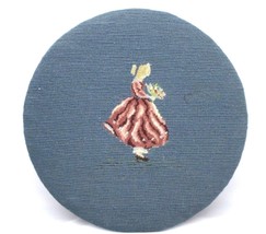 Antique Petit Point Stool / Chair Seat cover Girl W/ Flowers  Blue Handm... - $538.22 MXN