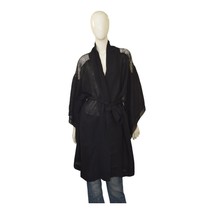 Maurizio Black Linen Kimono Jacket with Waist Tie – Sheer Shoulder Detai... - $167.31