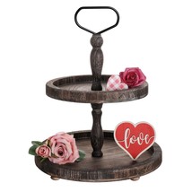 Rustic Wooden 2 Tiered Tray, Round Farmhouse Kitchen Table Decor Serving... - £39.32 GBP