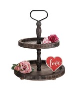Rustic Wooden 2 Tiered Tray, Round Farmhouse Kitchen Table Decor Serving... - £39.37 GBP
