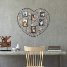 Decorative Black Iron Heart-Shape Picture Frame Collage with Scroll and Burlap F - £71.14 GBP