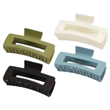 Lot of 4 Hair Claw Shark Clips 3.35&quot; Matte Hollow Rectangle Non Slip Blu... - $13.00