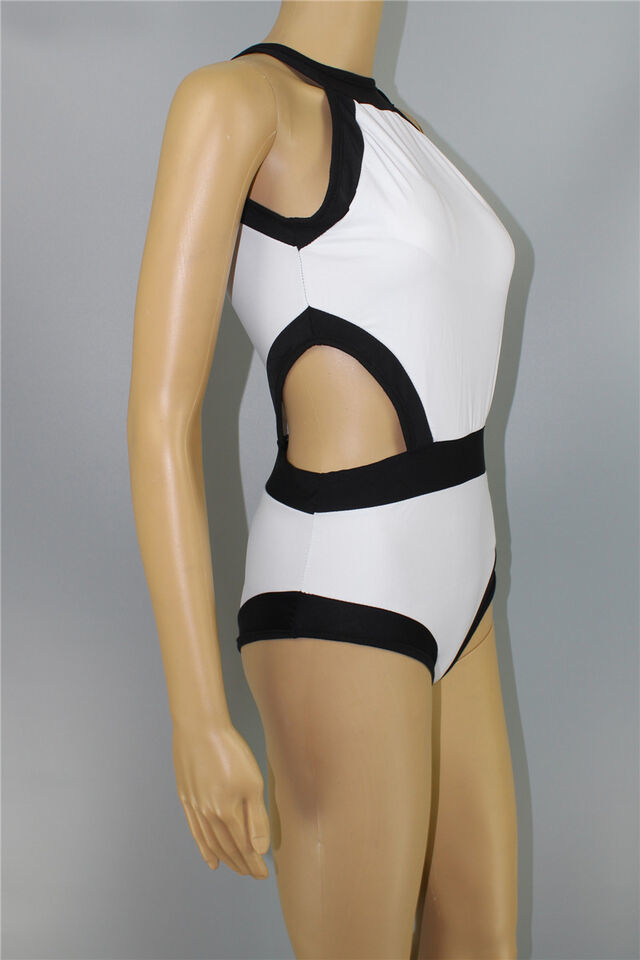 Ladies One Piece Swimwear Push Up Black and White Swimsuit High Neck Low Back AU Item image 14