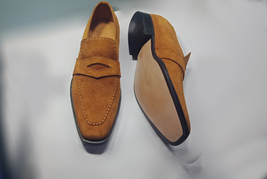 Handmade  Loafer Suede Leather  Shoes For Men&#39;s, Tan Brown Color Dress Shoes - £127.09 GBP