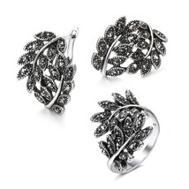 2pcs Vintage Jewelry Sets Antique Silver Color Hollow Flower Crystal Stud Earrin - £6.72 GBP
