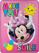 Minnie Mouse Made You Smile Pink Micro Raschel Throw Blanket measures 46... - $16.78