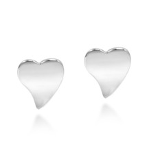 Sweet Romance Heart Curvy Valentine Love Sterling Silver Stud Earrings - £8.70 GBP