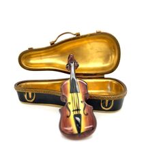 Limoges Violin Figure Black Case Collectible French Porcelain Piece Pein... - $157.40