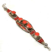 Red Coral Handmade Bohemian Ethnic Tribal Jewelry Bracelet Tibetan 7-8&quot; SA 2142 - £8.81 GBP