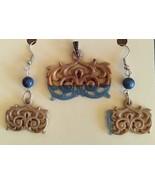 wood pendant and earing set - £22.57 GBP