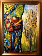 Stained glass art, abstract painting on glass ,mix media painting on glass ,mosa - £43.10 GBP