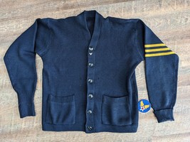 1940s/50s Sand Knit Sweater Army Air Corps Patch and Pin ~ Navy Blue ~ N... - £145.57 GBP