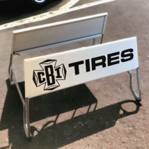 Vtg CBI Tire Stand Display Wire Rack Double Sided Sign Gas Oil Advertisi... - £86.86 GBP