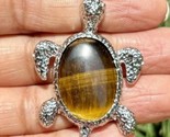 Oxidized Silver Hindu Religious TURTLE TORTOISE Pendant Locket Yellow Ti... - $14.69
