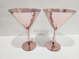 x2 Metallic Rose Gold Hammered Martini Cocktail Glasses GORGEOUS! - £31.74 GBP