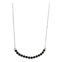 Necklace Curved Round Cut Black Cubic Zirconia Drop Pendant Silver Chain 16.5&quot; - £11.23 GBP
