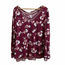 Lane Bryant Womens Red Floral Top Size 18/20 Long Sleeve Sheer Lace Top ... - £11.55 GBP