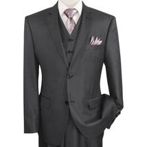 Mens Vitali Three Piece Suit Vested Semi Shiny Sharkskin M3090 Charcoal Gray image 4
