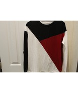 SHEIN LADYS&#39; TOP SZ MEDIUM RED, WHITE BLACK LONG SLEEVE - $11.88